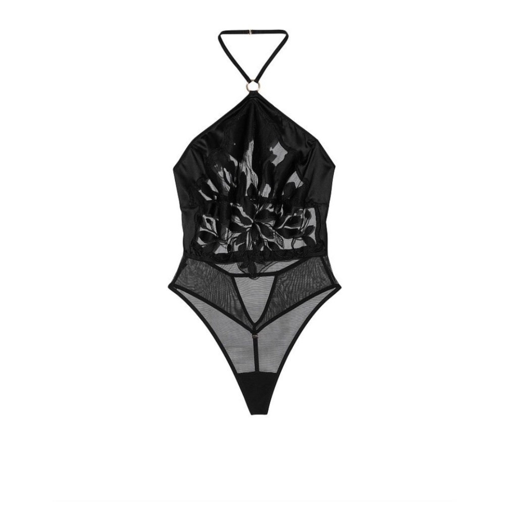 Victoria’s Secret High Neck Floral Cutout teddy in black